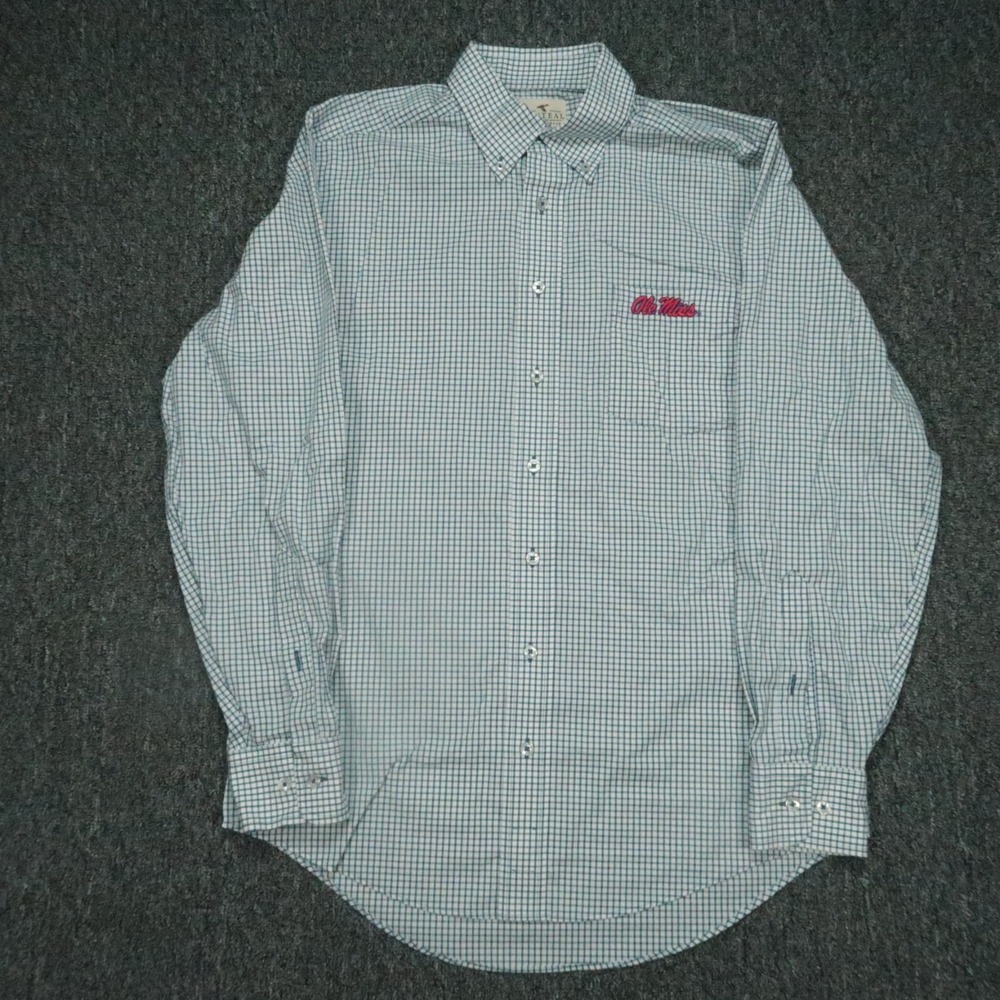 Ole Miss Rebels Shirt Men Small‎ Blue GenTeal Check Long Sleeve Button Up